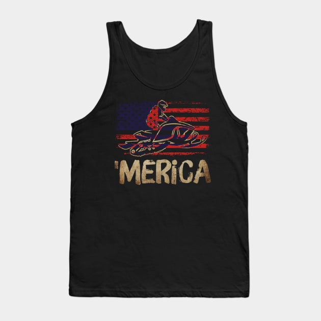 American Flag Snowmobile Winter Snowmobiling Tank Top by Happy Shirt
